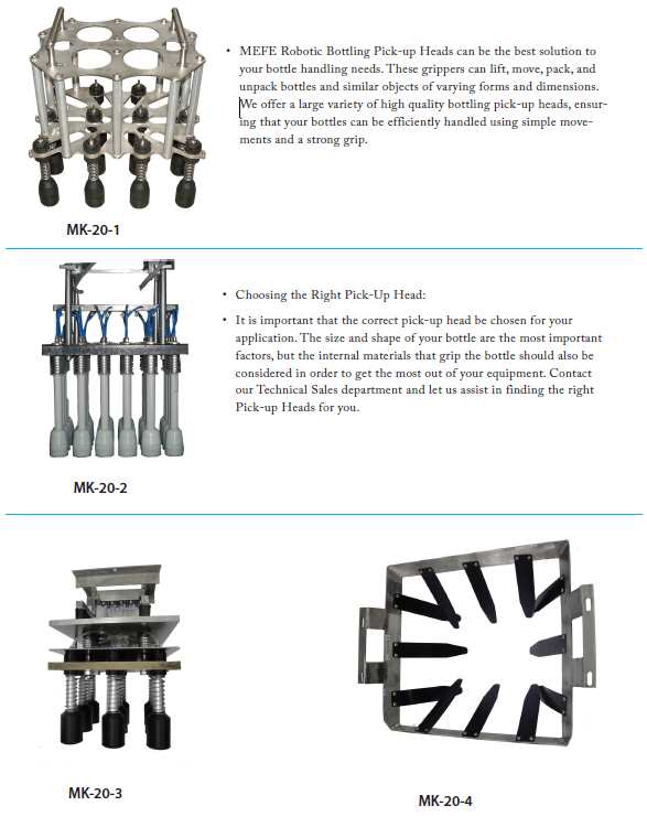 Bottle Grippers Lifting Heads, Robotic Bottling Pick-up Heads