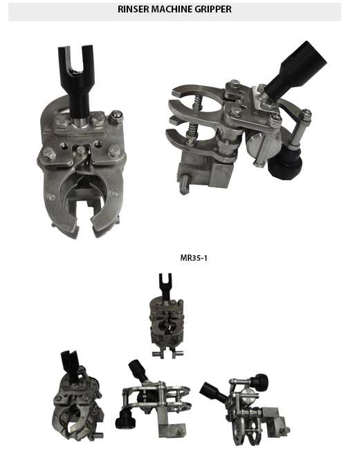 Rinser Gripper jaws, Rinser Gripper clamp, Bottle Rinser neck gripper, Bottle turn prevention mechanism, Rinser Gripper, Bottle Rinser Grippers
